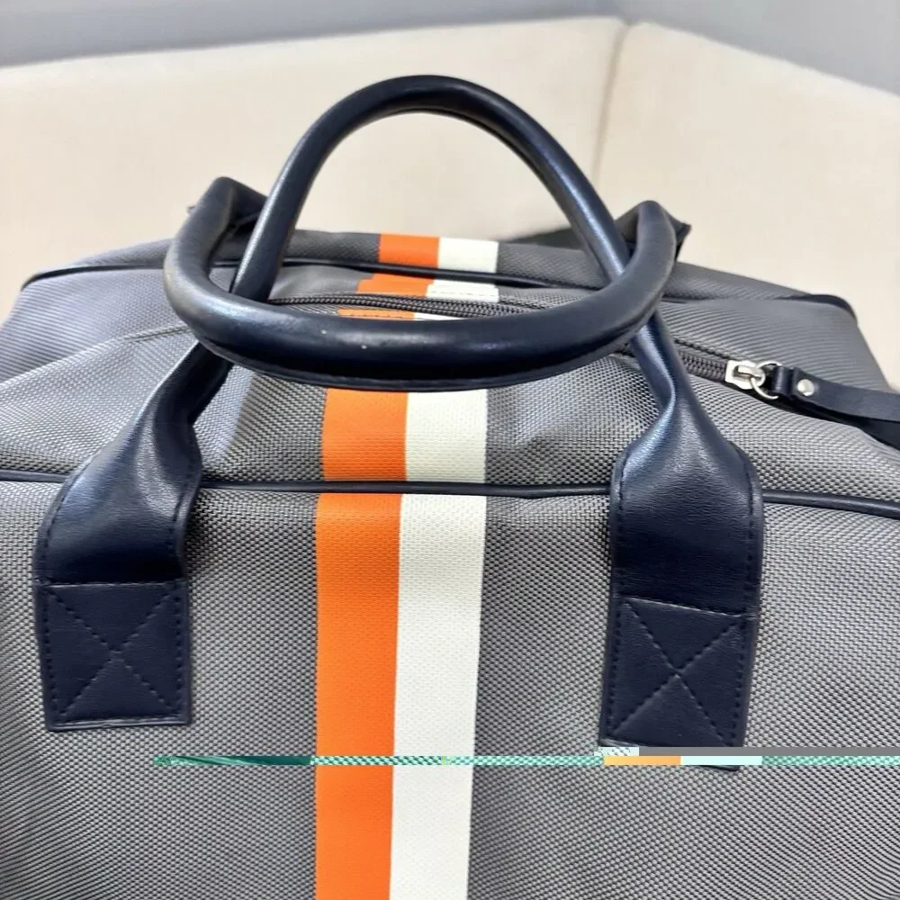 Grey Canvas Weekender Duffle Bag Retro Racing Stripe Travel Overnight Carry On